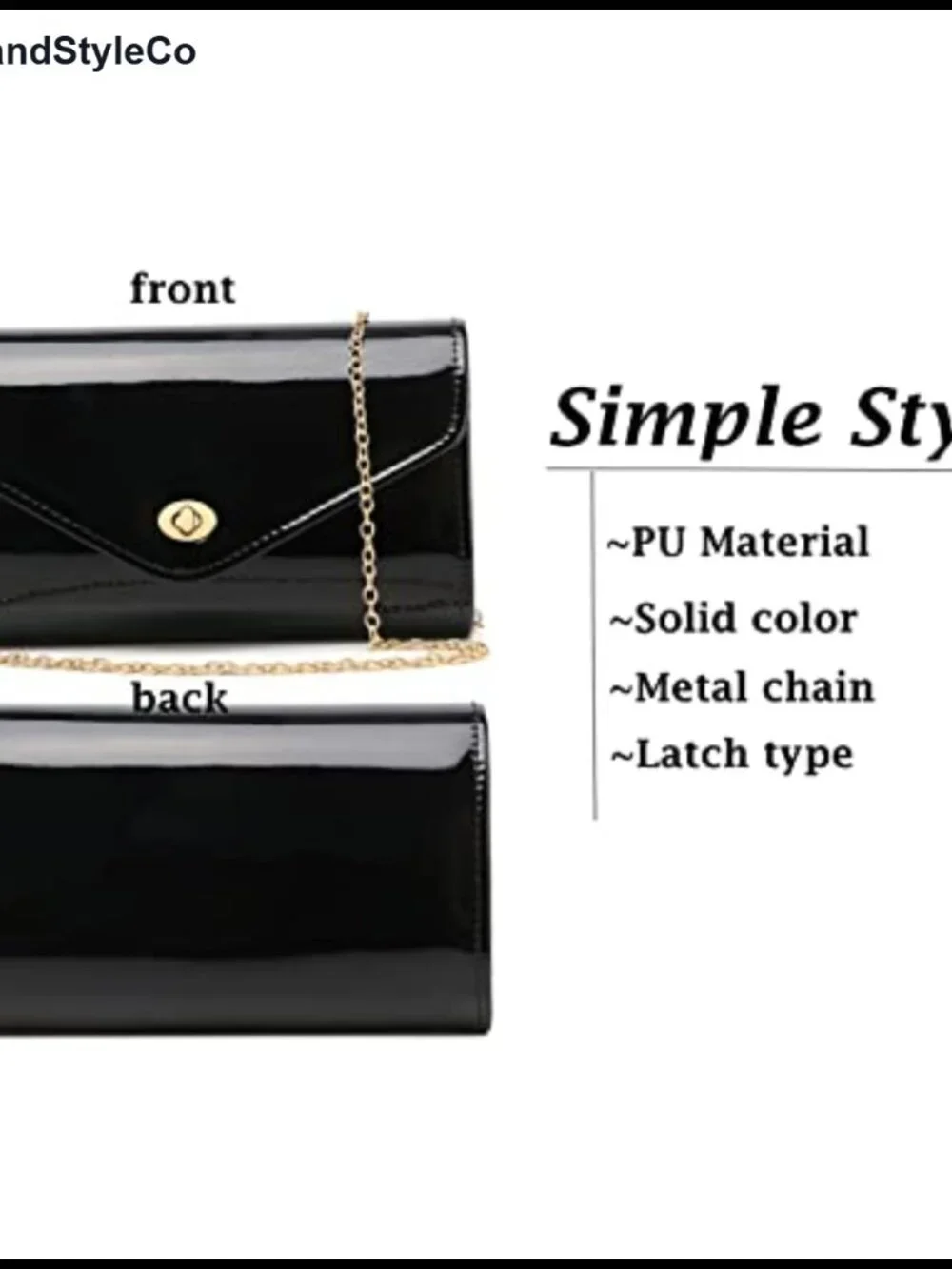 Patent Leather Envelope Clutch Purse Foldover Evening Bag with Chain Strap